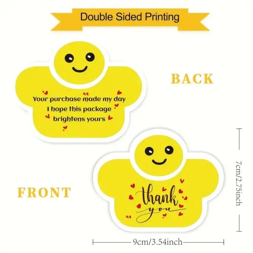 Thank You Cards Unique Happy Smiley Small Business 50 Yellow Black Red Hearts